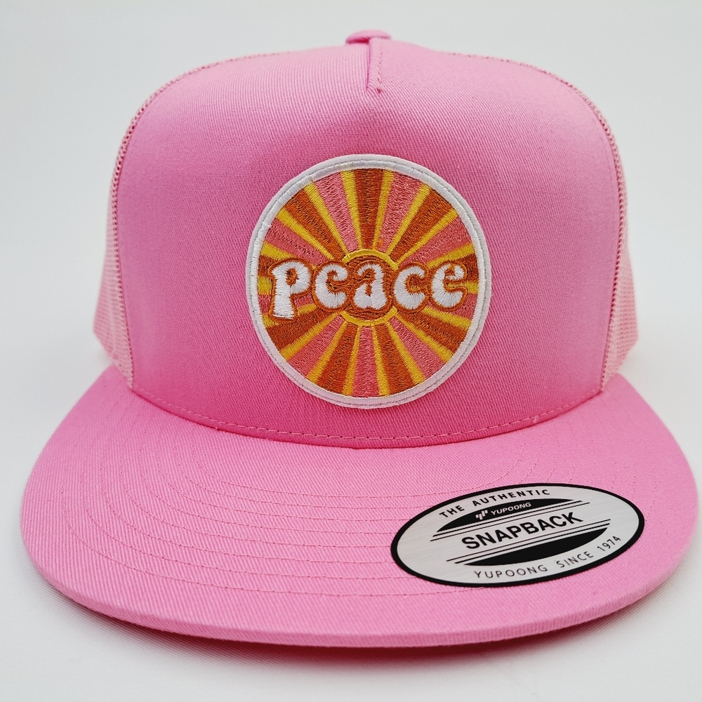 Peace Embroidered patch Flat Bill Trucker Mesh Snapback Ca…